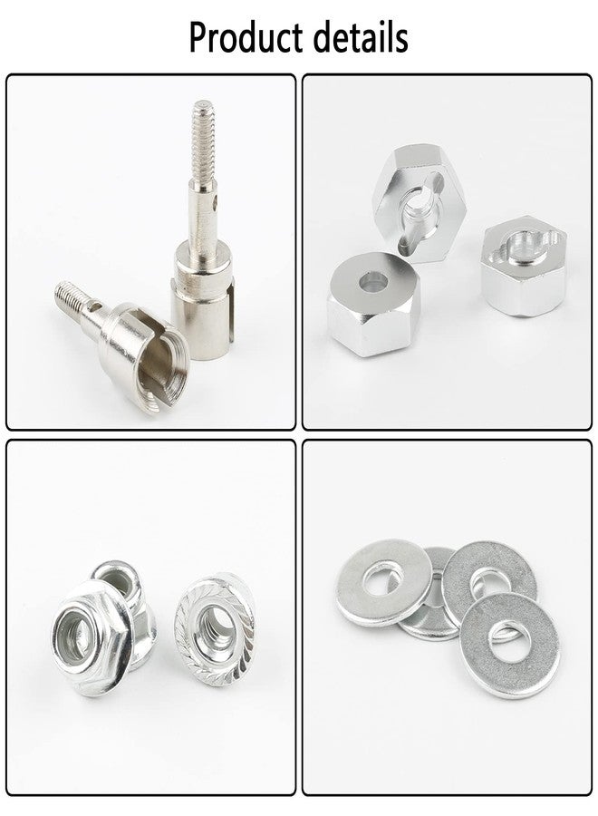 Rchobbytop 4 Sets 12mm Wheel Hex Drive Hub Adaptor & Steel Stub Axle & M4 Locknut Washers for 1/10 RC Car, Replace Parts of 102042 (02134) 122042 02033 for HSP 94108 94111 94123 94124 94170, Silver - Image 3